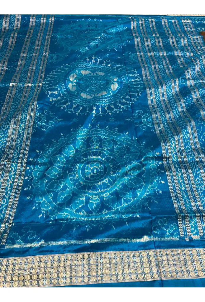 Adisha: Sambalpuri Silk Saree in Coffee and Blue - Image 4
